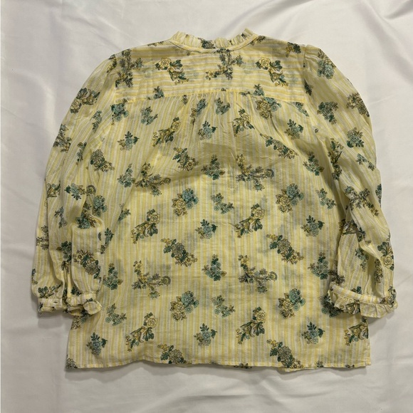 Loft Floral Tie Neck Button Up Blouse Yellow Size Large yellow white striped - Picture 9 of 9